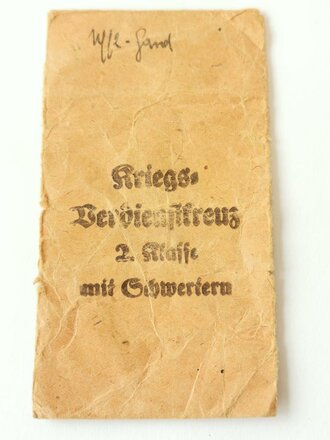 Tüte zum  Kriegsverdienstkreuz 2.Klasse mit Schwertern, Hersteller  Ph. Türks Wwe Wien 107