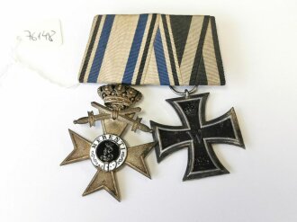 Bayern, Ordenspange Militär Verdienstkreuz 2.Klasse mit Krone und Schwertern sowie Eisernes Kreuz 2.Klasse 1914