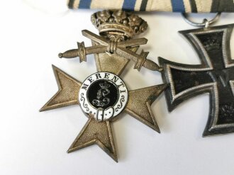 Bayern, Ordenspange Militär Verdienstkreuz 2.Klasse mit Krone und Schwertern sowie Eisernes Kreuz 2.Klasse 1914