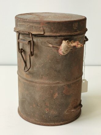 1.Weltkrieg , Gasmaske in Bereitschaftsbüchse. Leder weich, der Filter gestempelt  1917. Ungereinigtes Set