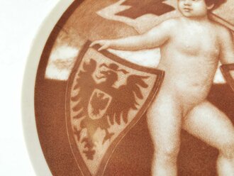 1. Weltkrieg, patriotischer Teller "Zur Erinnerung an große Zeit" vom Bayer. Landesverein vom Roten Kreuz. Durchmesser 21,5cm, Rosenthal, unbeschädigt