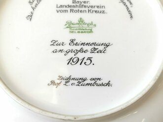 1. Weltkrieg, patriotischer Teller "Zur Erinnerung an große Zeit" vom Bayer. Landesverein vom Roten Kreuz. Durchmesser 21,5cm, Rosenthal, unbeschädigt