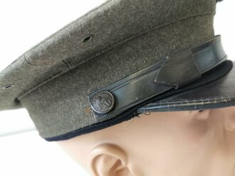 U.S. Marine Corps EM / NCO Visor hat, WWII or Korean war era. Sweatband loose, small moth holes, otherwise good condition, size 7 3/8