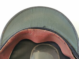 U.S. Marine Corps EM / NCO Visor hat, WWII or Korean war era. Sweatband loose, small moth holes, otherwise good condition, size 7 3/8