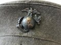 U.S. Marine Corps EM / NCO Visor hat, WWII or Korean war era. Sweatband loose, small moth holes, otherwise good condition, size 7 3/8