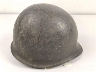 U.S. WWII steel helmet shell, front seam, fixed bail, original paint