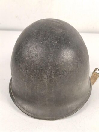 U.S. WWII steel helmet shell, front seam, fixed bail, original paint