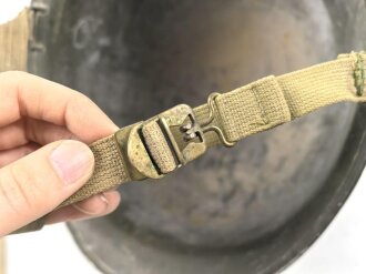 U.S. WWII steel helmet shell, front seam, fixed bail, original paint