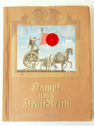 Sammelbilderalbum " Kampf ums Dritte Reich" komplett, angeschmutzt, auf der ersten Seite diverse Kinderklebebilder