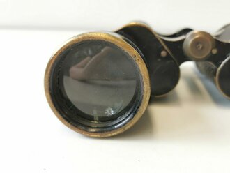 Dienstglas 7 x 50 der Wehrmacht. Hersteller Carl Zeiss Jena. Durchsicht minimal neblig. Frühes Glas aus Messing
