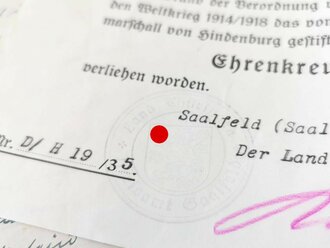 Ehrenkreuz für Witwen und Waisen , Hersteller G11, Neuwertig mit Urkunde und Nachricht aus dem 1. Weltkrieg