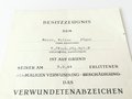 Besitzzeugnis zum Verwundetenabzeichen schwarz, ausgestellt am 25.9.1944 für einen Angehörigen im 7./Fsch. Jäg. Rgt. 9