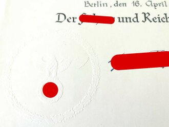 Großformatige Ernennungsurkunde zum Oberintendanturrat, ausgestellt 1940. Dazu drei weitere Ernennungen, eine davon mit eigenhändiger Unterschrift Reichskriegsminister Werner von Blomberg