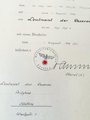 Großformatige Ernennungsurkunde zum Oberintendanturrat, ausgestellt 1940. Dazu drei weitere Ernennungen, eine davon mit eigenhändiger Unterschrift Reichskriegsminister Werner von Blomberg