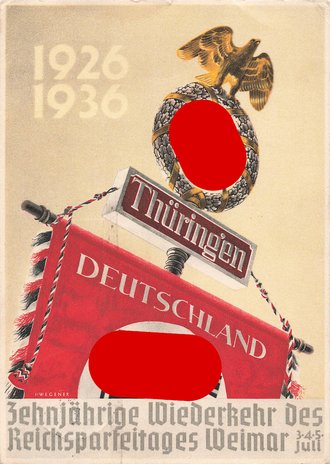 Propagandakarte  "Zehnjährige Wiederkehr des Reichsparteitages Weimar 1936"