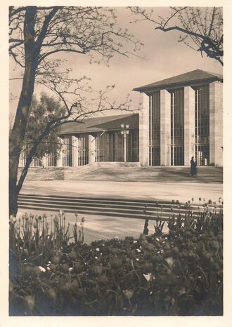 Ansichtskarte Reichsgartenschau Stuttgart 1939 "Blick vom Akazienwäldchen auf die Ehrenhalle des Reichsnährstandes"