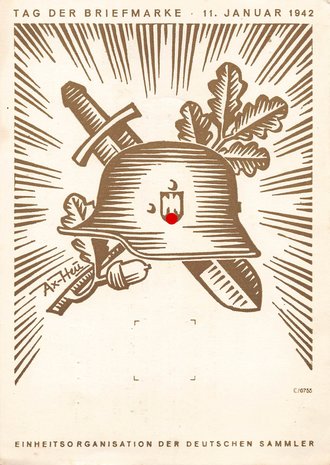 Ansichtskarte "Tag der Briefmarke 11. Januar 1942", Einheitsorganisation der Deutschen Sammler, datiert 1943