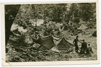 Ansichtskarte "Ein Zeltlager unter alten Baumriesen", datiert 1943