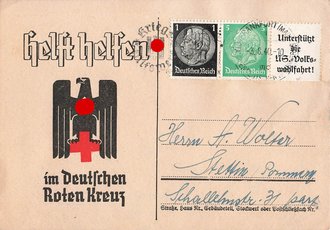 Ansichtskarte "Helft helfen" im Deutschen Roten Kreuz, datiert 1940