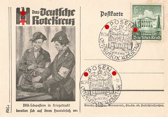 Ansichtskarte "Das Deutsche Roten Kreuz - DRK-Schwestern in Kriegstracht bereiten sich auf ihren Fronteinsatz vor", datiert 1941