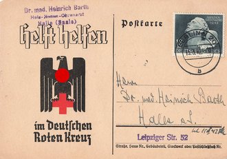 Ansichtskarte "Helft helfen" im Deutschen Roten Kreuz, datiert 1942