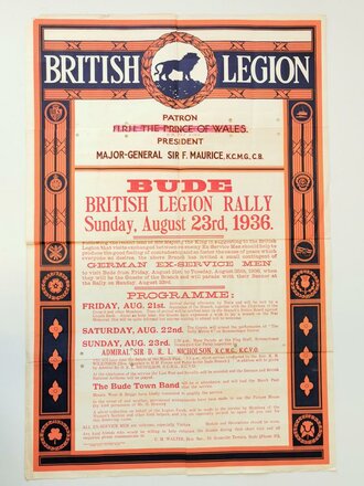 British 1936 dated wall poster British Legion. 50 x 76...