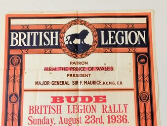 British 1936 dated wall poster British Legion. 50 x 76...
