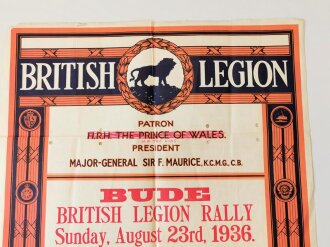 British 1936 dated wall poster British Legion. 50 x 76 cm, severals holes, folded