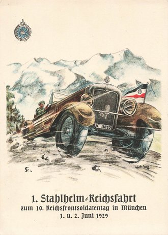 Ansichtskarte " 1. Stahlhelm Reichsfahrt zum 10. Reichsfrontsoldatentag München 1929"