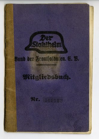 "Der Stahlhelm Bund der Frontsoldaten" Mitgliedsbuch eines Angehörigen aus Mainz, Umschlag löst sich