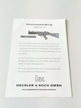 Maschinenpistole MP5 SD, 6 seitiges Prospekt von Heckler...