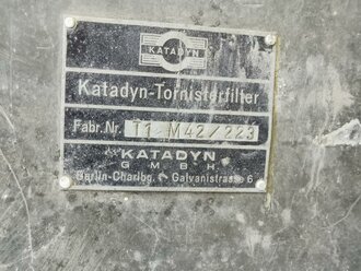 "Katadyn"Trinkwasser Tornister Filtergerät der Wehrmacht,  Nicht ganz komplett, Deckel linke abgerissen. Originallack, Funktion nicht geprüft, ungereinigtes Stück