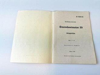 D 525/2 " Sturmbootmotor 39, Ersatzteillsite" von 5.7.40 mit 25 Seiten