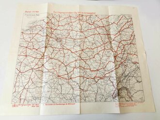 Durchgangsstraßen (Dg.Str.) im Armeegebiet, Übersichtskarte Frankreich um Paris, Stand 1.9.1941, Maße 60 x 72 xm