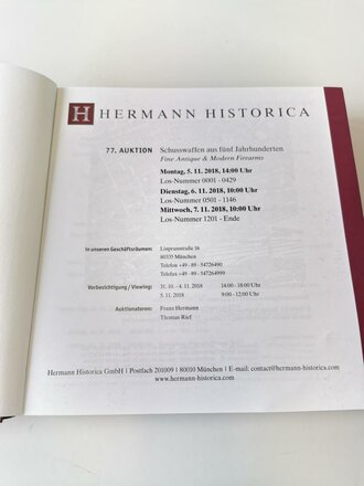 "Hermann Historica 77. Auktion" - Schusswaffen aus fünf Jahrhunderten, 715 Seiten, gebraucht, DIN A5