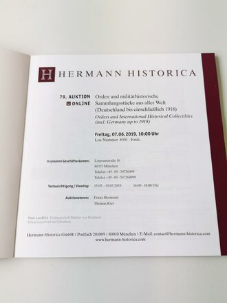 "Hermann Historica 79. Auktion" - Orden, militärhistorische Sammlungsstücke (inkl. Deutschland bis 1918), 99 Seiten, gebraucht, DIN A5