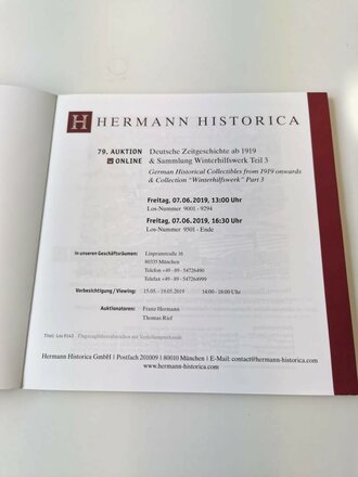 "Hermann Historica 79. Auktion" - Deutsche Zeitgeschichte ab 1919 & Sammlung Winterhilfswerk, Teil 3, 123 Seiten, gebraucht, DIN A5