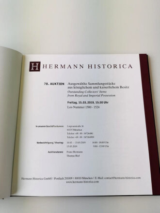 "Hermann Historica 78. Auktion" - Ausgewählte Sammlungsstücke aus königlichem und kaiserlichem Besitz, 79 Seiten, gebraucht, DIN A5