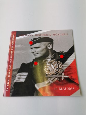 "Hermann Historica München" - Dr. Franz Bäke - Auszeichnungen und Dokumente, 47 Seiten, gebraucht, DIN A5