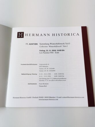 "Hermann Historica" - Sammlung Winterhilfswerk Teil 1, 48 Seiten, gebraucht, DIN A5