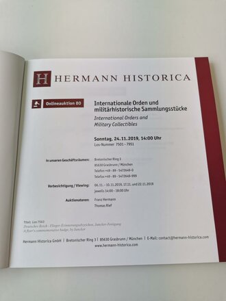 "Hermann Historica 80. Auktion" - Internationale Orden und militärhistorische Sammlungsstücke, 155 Seiten, gebraucht, DIN A5