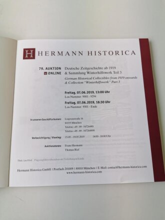 "Hermann Historica 79. Auktion" - Deutsche Zeitgeschichte ab 1919 & Sammlung Winterhilfswerk, Teil 3, 123 Seiten, gebraucht, DIN A5