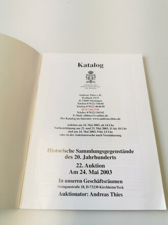 "Andreas Thies 22. Auktion" - Sammlungsgegenstände des 20. Jahrhunderts, 128 Seiten, gebraucht, DIN A5