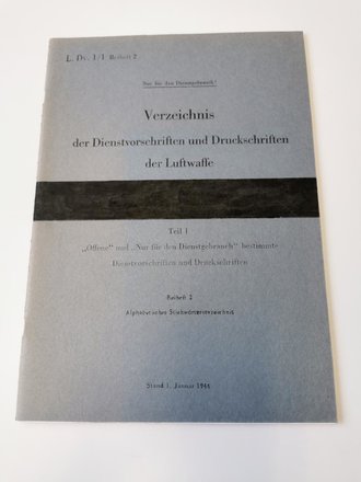 Reproduktion von "Verzeichnis der Dienstvorschriften und Druckschriften der Luftwaffe" - Teil 1, 35 Seiten, gebraucht, DIN A4