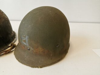 U.S.WWII fix bail helmet with early papercloth Hawley liner. Uncleaned set