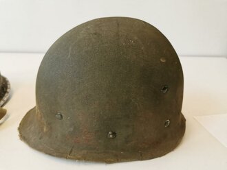 U.S.WWII fix bail helmet with early papercloth Hawley liner. Uncleaned set