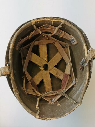 U.S.WWII fix bail helmet with early papercloth Hawley liner. Uncleaned set