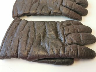 Paar gefütterte Lederhandschuhe Wehrmacht, getragenes Paar, Eigentumstücke