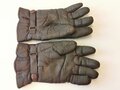 Paar gefütterte Lederhandschuhe Wehrmacht, getragenes Paar, Eigentumstücke