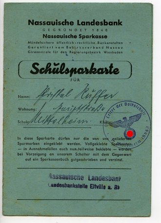 Schulsparkarte der nassauischen Landesbank, 5 Sparmarken...